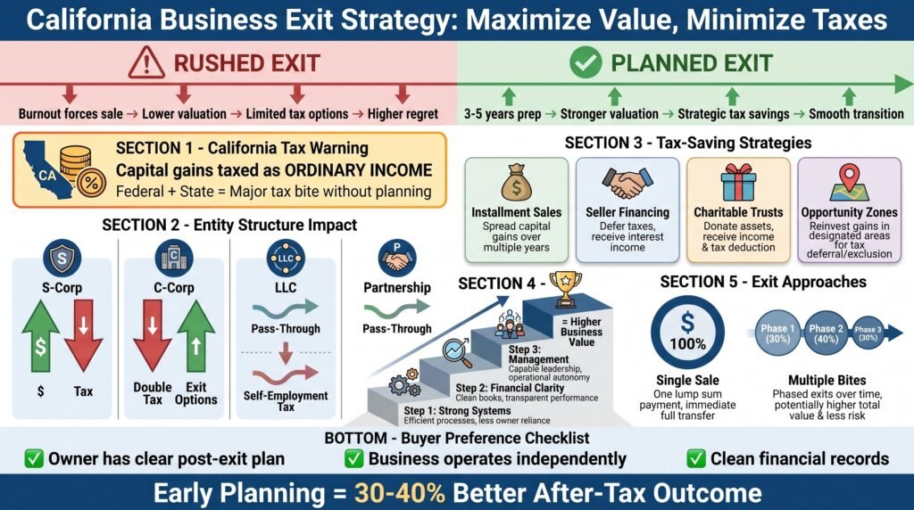 California Business Sale Guide- Exit Strategy, Taxes & Timing