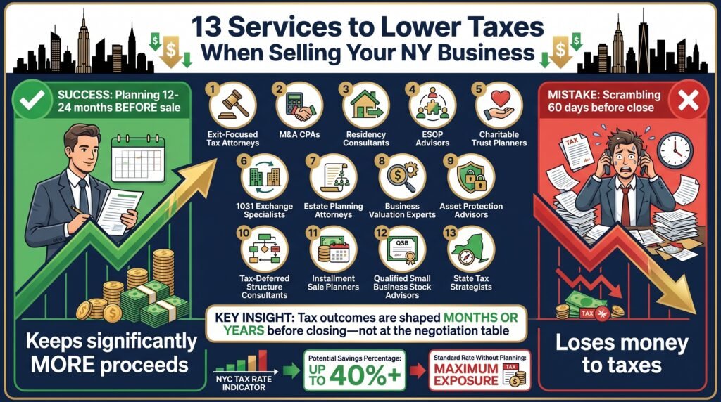 Top 13 Services & Resources to Lower Taxes When Selling Your New York Business