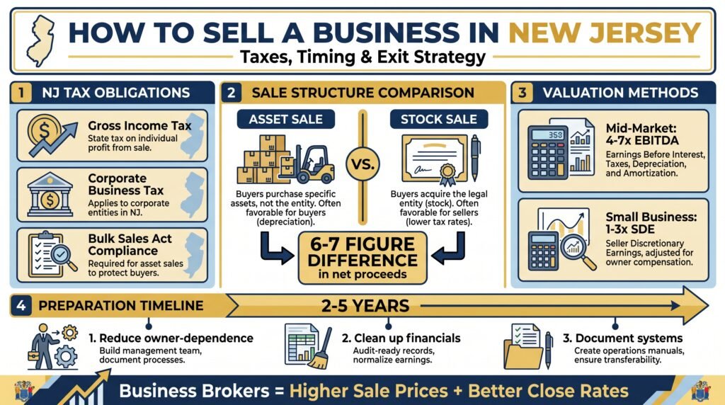 How to Sell a Business in New Jersey- Taxes, Timing and Exit Strategy