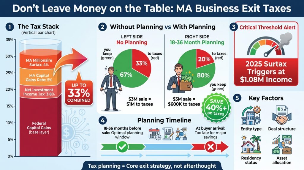 Smart tax strategies can save you hundreds of thousands when you exit your Massachusetts business.